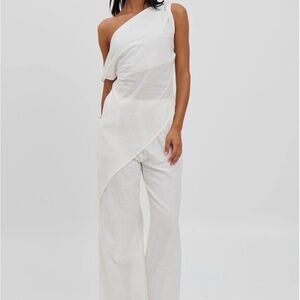Bronze Snake Elegant White One-Shoulder Jumpsuit